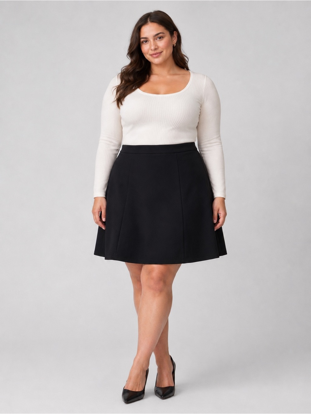 Due Per Due Black A-Line Skirt Women’s XL Knee Length Stretch